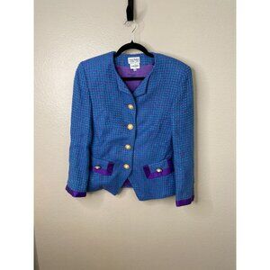 Renée Du Marr For Neiman Marcus Womens Blazer 6 Tweed Purple/Blue Rayon Vintage‎